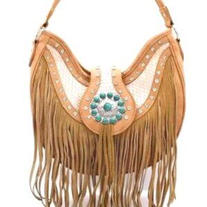 P1522-NEW Western World Fringe Conchos VL Rhinestone Turquoise Hobo